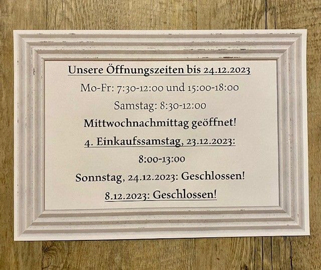 Unsere Öffnungszeiten im Advent